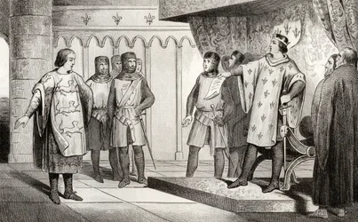 Ludwig VIII. (1187-1226) der Löwe empfängt einen Gesandten seines Feindes Heinrich III. (1207-72) von England, aus 