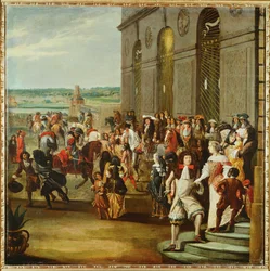 Ludwig XIV. vor der Grotte von Thetis in den Gärten von Versailles