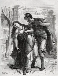 Der Tod von Lucrece: Lucrece (Lucrezia, Lucretia, römische Dame des 6. Jahrhunderts v. Chr.) war das Opfer von Gewalt durch ihren Cousin Sextus Tarquin, den Sohn von Tarquin dem Stolzen. Sie beging Selbstmord vor ihrem Ehemann, Lucius Tarquinius Collatinus