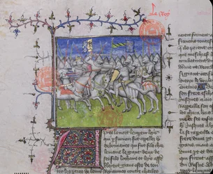 Kampf zwischen den Söhnen von Ludwig I. dem Frommen (778-840), aus den Grandes Chroniques de France, 1375-79