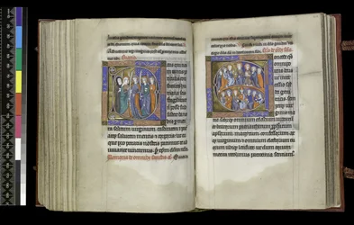 Fürbitte an Jungfrauen und Fürbitte an alle Heiligen, aus dem Psalter und Stundenbuch von Isabella von Frankreich, Paris, ca. 1265-70