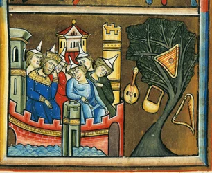 MS CXXXVII fol. 139v, Trauernde Juden in Babylon, aus dem Psalter der Heiligen Elisabeth