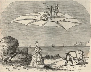 Maschine (Gleiter) von Samuel Musgrave (1732-1780) - Gravur in „Wissenschaften für alle - Populäre Physik und Chemie“ von Alexis Clerc - Ende 19. Jahrhundert - Private Sammlung