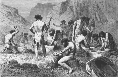 Herstellung und Polieren von Silex in Pressigny, Illustration aus L