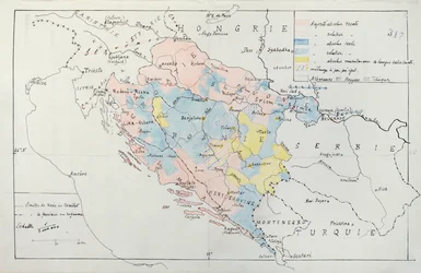 Karte von Bosnien mit Details der von ethnischen Minderheiten besetzten Gebiete, 1910
