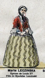 Marie Leszczynska (1703-1768), Königin von Frankreich, Ehefrau von Ludwig XV. In „Galerie der Könige und Königinnen von Frankreich und berühmter Persönlichkeiten von 1643 bis 1895“ Epinal-Bild.