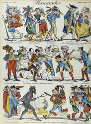 Maskerade: maskierte Karikaturfiguren - Bild von Epinal