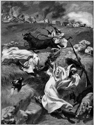 Massaker von Touat (Nordafrika). Gravur in "La Terre Illustree" Nr. 54 vom 12. November 1891.