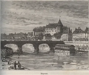 Mayenne ist eine Gemeinde im Westen Frankreichs in der Region Pays de la Loire - Gravur in „La France Illustrée: Geographie, Geschichte, Verwaltung, Statistik“ von V.-A. Malt-Brown. 1884