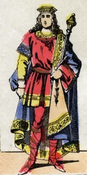 Merowingische Dynastie: Porträt von Thierry IV., König der Franken. Epinal-Bildgebung Ende des 19. Jahrhunderts. Private Sammlung.
