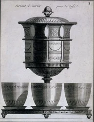 Metallarbeiten: Kaffeeset mit Löffeln und Zuckerhalter, 1780-96