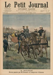 Militärparade von Paul Doumer, Generalgouverneur von Französisch-Indochina, und Kaiser von Annam, Thanh Thai, in Hanoi, Titelbildillustration aus Le Petit Journal, Supplement Illustre, 27. April 1902