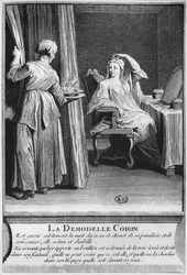 Wundersame Heilung der Lähmung und des Krebses von Demoiselle Coirin, am Grab von Diakon François de Paris auf dem Pfarrfriedhof Saint-Médard in Paris, Illustration aus La verite des miracles de M