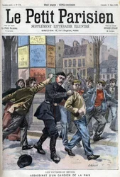 Attentat auf einen Friedenswächter in Paris, Rue Vergniaud, im Jahr 1900 - in „Le petit Parisien“