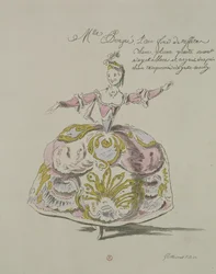 Miss Puvigne als Luft, in Zoroastre, einem Libretto von Cahusac, komponiert von Jean-Philippe Rameau, Faksimile von A. Guillaumot Fils, 1749 (Farbstich)