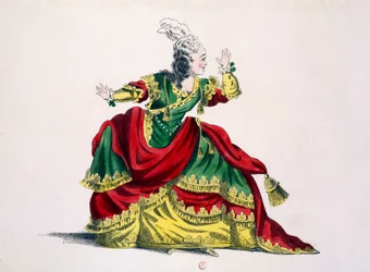 Miss Sainval als Zenobie in Zenobie und Rhadamisthe, Faksimile von Guillaumot fils (handkolorierter Stich)
