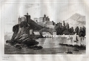 Monaco - Gravur aus „Italien pittoresk“ - Historische und beschreibende Darstellung von Italien von M. de Norvins, Ch. Nodier 1834-1836