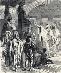 Moses und Aaron besuchen den Pharao, Gravur aus 