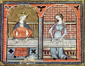 Frauen beim Weben, aus Ovide Moralise geschrieben von Chretien Legouais