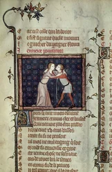 Ms 1126 fol.8r Jugend und Liebe umarmend, aus Le Roman de la Rose von Guillaume de Loris und Jean de Meung