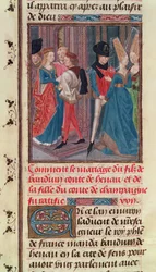 Ms 149 t.3 fol.105 Hochzeit von Balduin VI. und Marie, Tochter des Grafen von Champagne, aus der Histoire des Nobles Princes de Hainaut, von Jacques de Guise