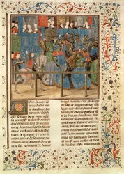 Turnierszene, aus der Histoire des Nobles Princes de Hainaut, von Jacques de Guise