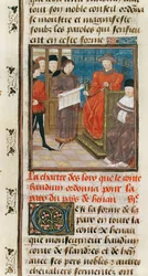 Ms. 149t.3 fol.175 v Charta der Gesetze, die Graf Baudouin VI. von Hainault für den Frieden des Landes Hainault anordnet