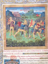 Ms. 1581 f. 071 Illustration aus Buch IV (Von der Ablehnung jener Generation bis zum Tod des Mose), Kapitel 1 der Antiquitates Judaicae von Flavius Josephus