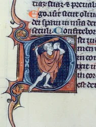 Ms 15 fol.236v Ein Narr hält einen Stein und einen Stab