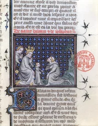 Ms 1729 Erziehung eines Königssohns, Illustration zur Geschichte von Balaam und Josephat aus der Legenda Aurea von Jacobus da Varagine, ca. 1370