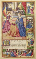 Ms 17 fol.2 Die Verkündigung und die Kindheit Christi, aus Vie des Femmes Celebres, ca. 1505
