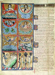 Ms. 1, fol. 4v: Die Erschaffung der Welt, aus der Souvigny-Bibel