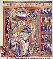 Ms 1 fol.292 Historisierte Initiale, Judith mit dem Kopf von Holofernes darstellend, aus der Souvigny-Bibel