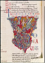 Ms 2 fol.41v Historisierte Initiale V mit einer Szene aus dem Buch Levitikus, aus der St. Benigne Bibel