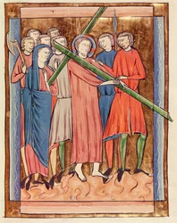Ms 3016 fol.16 Christus trägt das Kreuz, aus Psautier à l