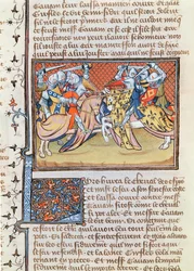 Ms 3479 t.1 fol.539 Wenn die Pferde zusammenstoßen, aus dem Livre de Messire Lancelot du Lac