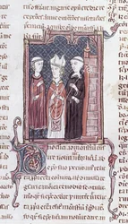 Ms 373 fol.51v Ein Mönch, ein Bischof und ein Abt, aus den Dekreten von Gratien