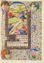 Ms 547 fol.21 Christus wird ans Kreuz genagelt, aus einem Stundenbuch einer Frau aus Poitiers