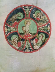 Ms. 69 fol.138v Das Lamm Gottes umgeben von den Symbolen der Evangelisten