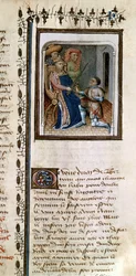Ms 814 f.125r Bertrand du Guesclin (1320-80) vom König zum Ritter geschlagen, aus der Histoire de Du Guesclin