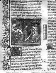 Ms Fr 118 fol.219v Wie Lancelot Guinevere zum ersten Mal küsste, aus dem Livre de Messire Lancelot du Lac