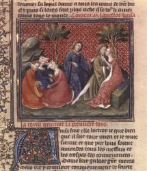 Ms Fr 118 fol. 219v Seite aus Die Suche nach dem Heiligen Gral und Arthurs Tod, Teil des Manuskripts Lancelot vom See