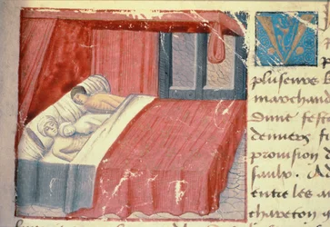 Ms Hunter 252 f.18r Eine Bettszene, aus 