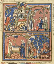 Ms M 638 fol.14r Abimelech und Samson, aus der Morgan Bilderbibel, um 1244-54