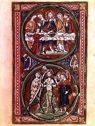 Ms n/a Lat 1392 Fol.3 Das Hochzeitsfest zu Kana und die Taufe Christi, Detail aus dem 