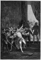 Mord an David Rizzio in Anwesenheit von Maria Stuart (1542-1587) - Kupferstich in „L