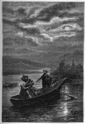 Mord an Prinz Arthur I. (1186-1203), Herzog der Bretagne, durch Johann Ohneland in Rouen (Frankreich) im Jahr 1203 - Gravur in „L