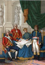 Napoleon Bonaparte am 25. März 1802 in Amiens, England und Frankreich unterzeichneten einen Friedensvertrag, der die zweite europäische Koalition gegen Frankreich beendete. (Der Frieden von Amiens, 25. März 1802).