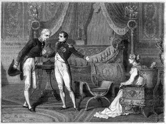 Napoleon, seine Frau Marie-Louise und Prinz Metternich im Gespräch