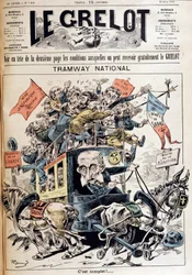 Nationale Straßenbahn: Frankreich, hin- und hergerissen zwischen den Ideen der Linken und der Rechten, Karikatur über die Regierung Méline - in „Le Grelot“ vom 12/06/1898